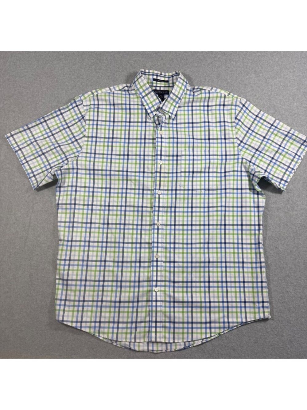 Lands’ End Men’s XL Blue Green Plaid Short Sleeve Button Down Shirt Cotton
